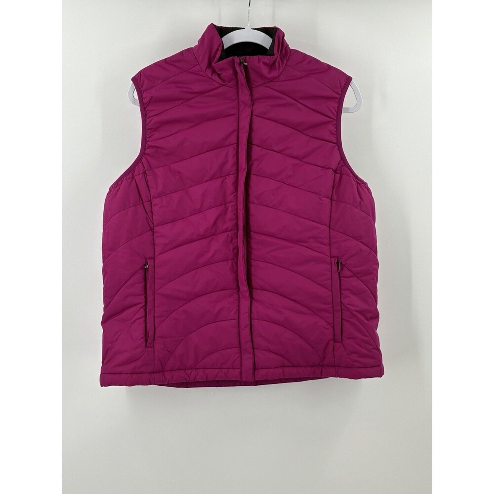 Lands’ End Women’s Large 14-16 Pink Quilted Puffer Vest Zip Pockets